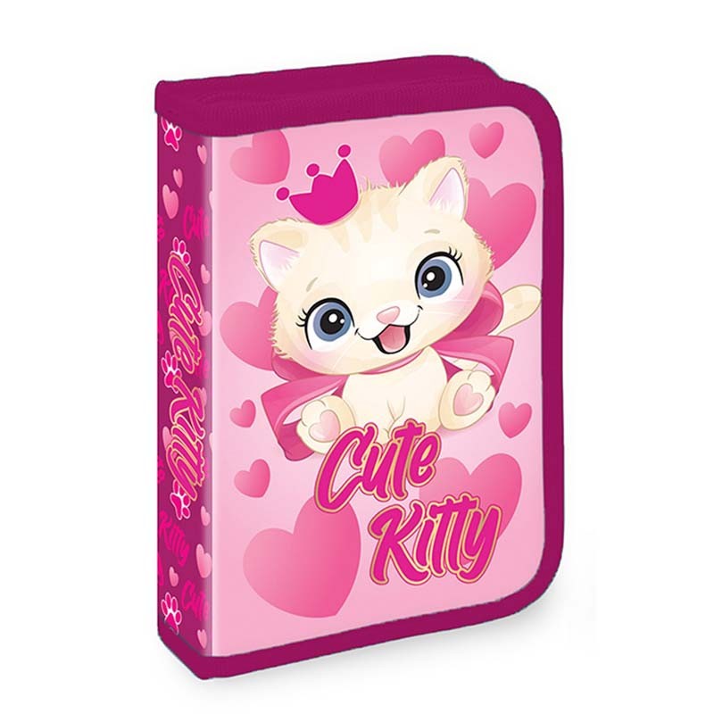 Penar scolar echipat, Cute Kitty, 2 extensii, 1 fermoar, 32 elemente, roz - imagine 3